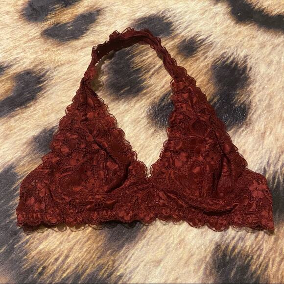 Wishlist Other - Wishlist Halter Top Lace Triangle Bralette Women's Size Medium Dark Red Unpadded